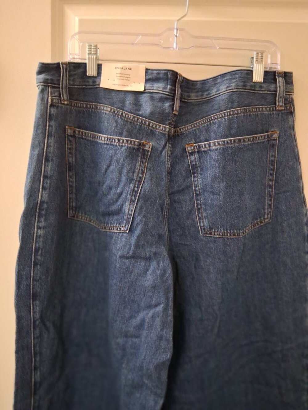 Everlane Paneled Ultra Wide Leg Jeans Indigo Blue High Rise SZ 32R - Picture 5 of 10